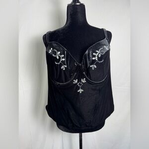 Torrid 4 Black Velvet Gem Sequin Underwire Corset Bustier